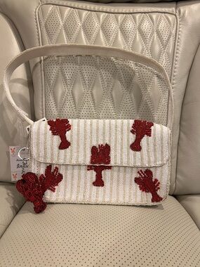 Beaded Lobster Accent White Crossbody Bag - Unknown Brand